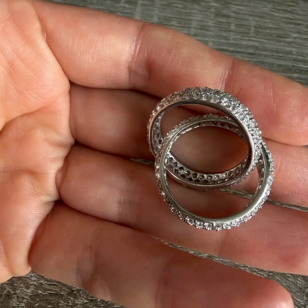 Crossover Pave Knot Double Ring Sterling Silver 925 8-8.5